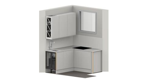 illustration of kitchen design for studio flat showing base and wall units