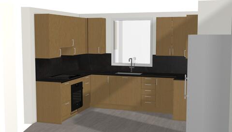 Family Kitchen in Wales, Modern Oak Fronts, Déco Handle, Black Work Surfaces
