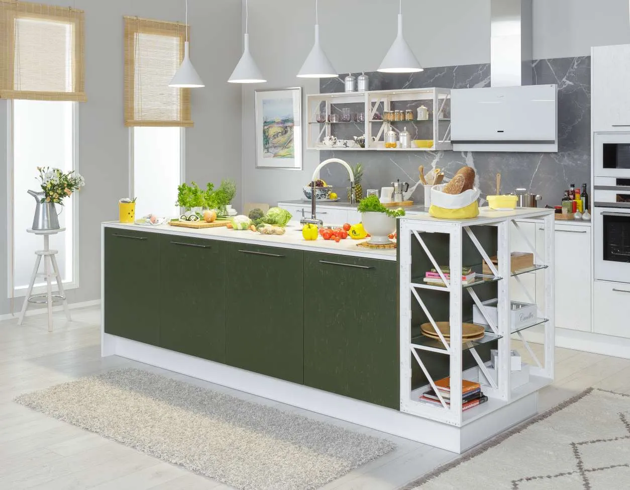 Sustainable green and white modern kitchen Puustelli Miinus FosbART