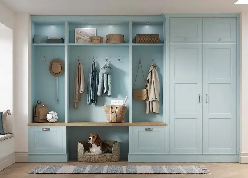 Shaker-style walk-in pantry in pantry blue