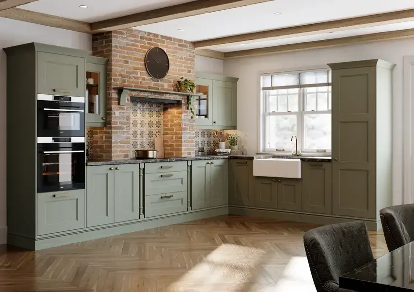beaded shaker style kitchen painted reed green