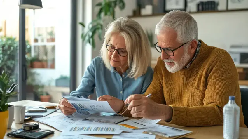 mature couple considering options and making decisions