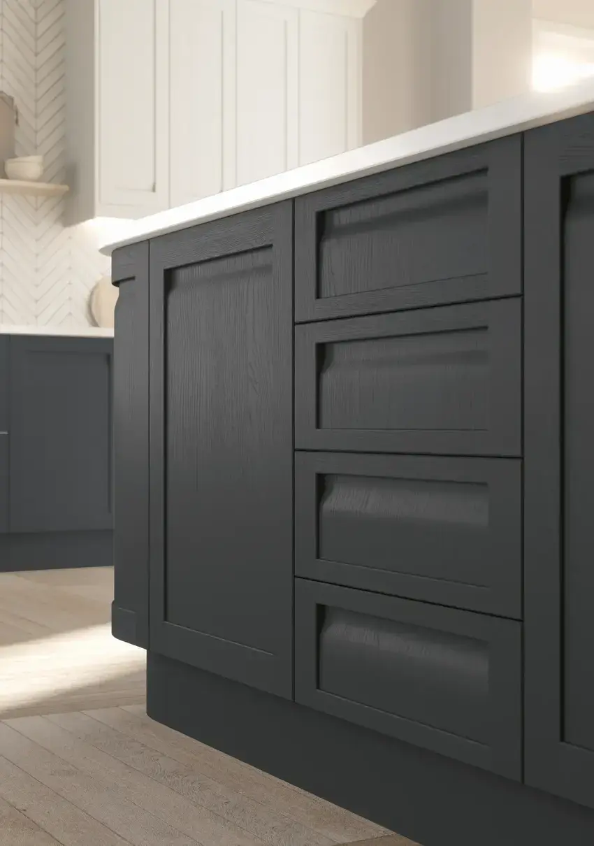 integrated handle slim frame shaker style doors painted anthracite