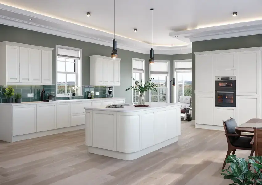 integrated handle slim frame shaker kitchen painted white
