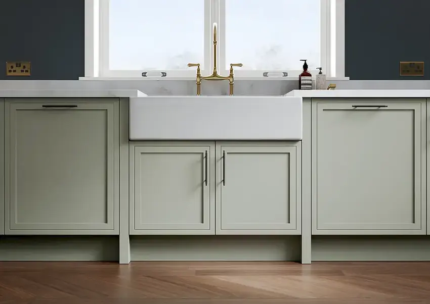 solid wood mock inframe style doors painted sage green
