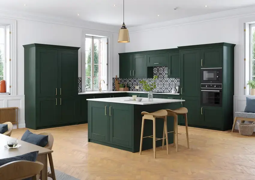 shaker-style shaker with v-groove doors - painted fir green