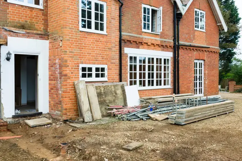 red brick property undergoing renovation
