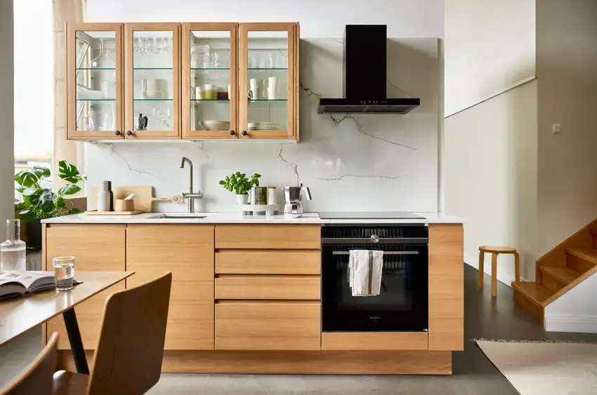 puustellli miinus kitchen with oak veneer j-pull doors