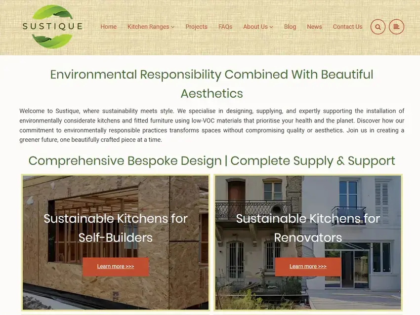 screenshot of revamped sustique website homepage