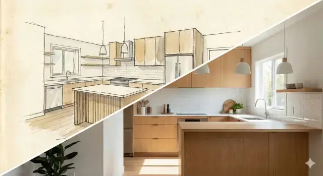 kitchen design illustration from concept to final design