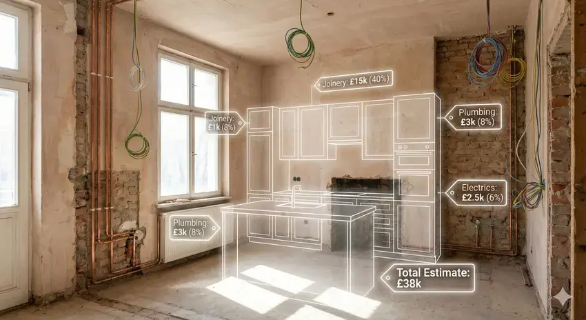 renovation in progress with cost bubbles