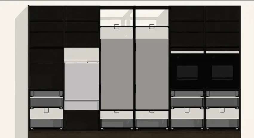 Brookhouse wall run cabinetry configuration without doors