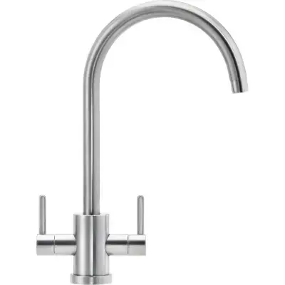franke krios j-spout twin-lever brushed decor steel mixer tap 115.0567.599