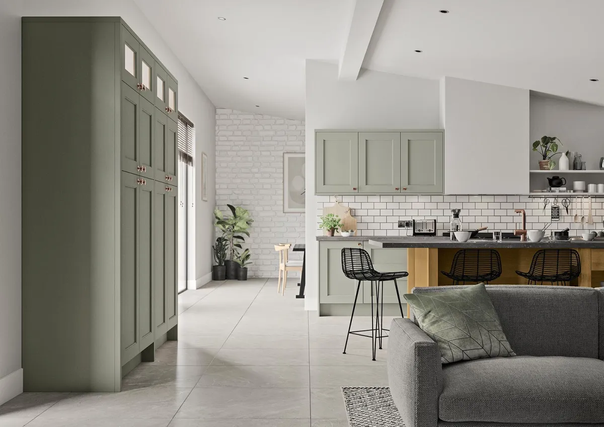 Shaker-style kitchen in light oak and cardamom