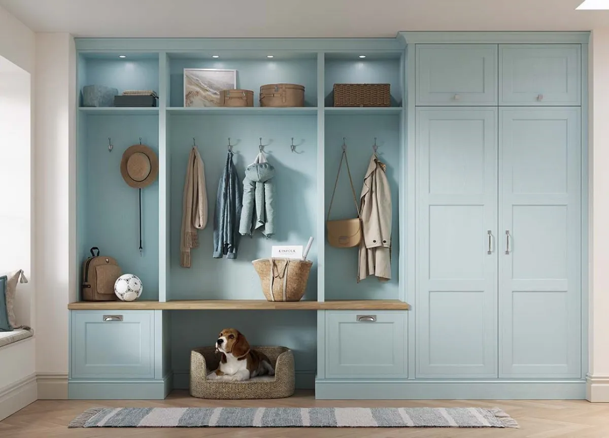 Shaker-style walk-in pantry in pantry blue