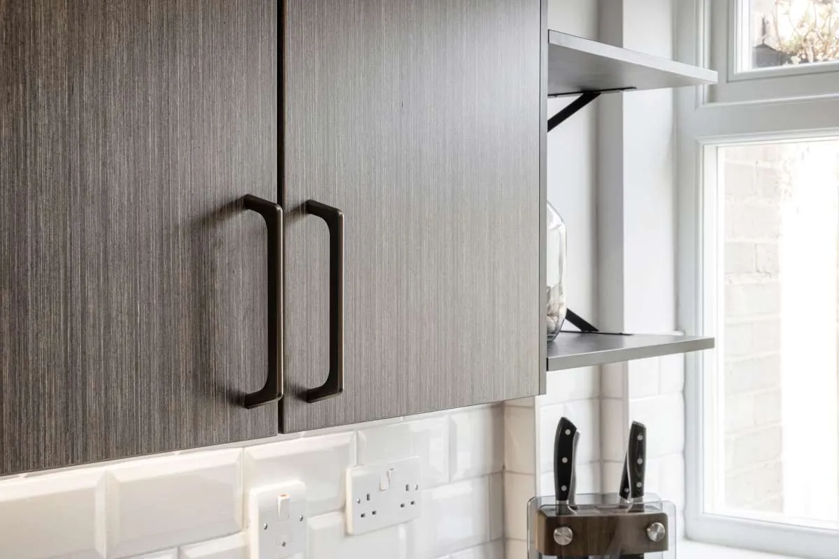 Modern style Puustelli Miinus kitchen wild grey birch veneer door finish and handle detail