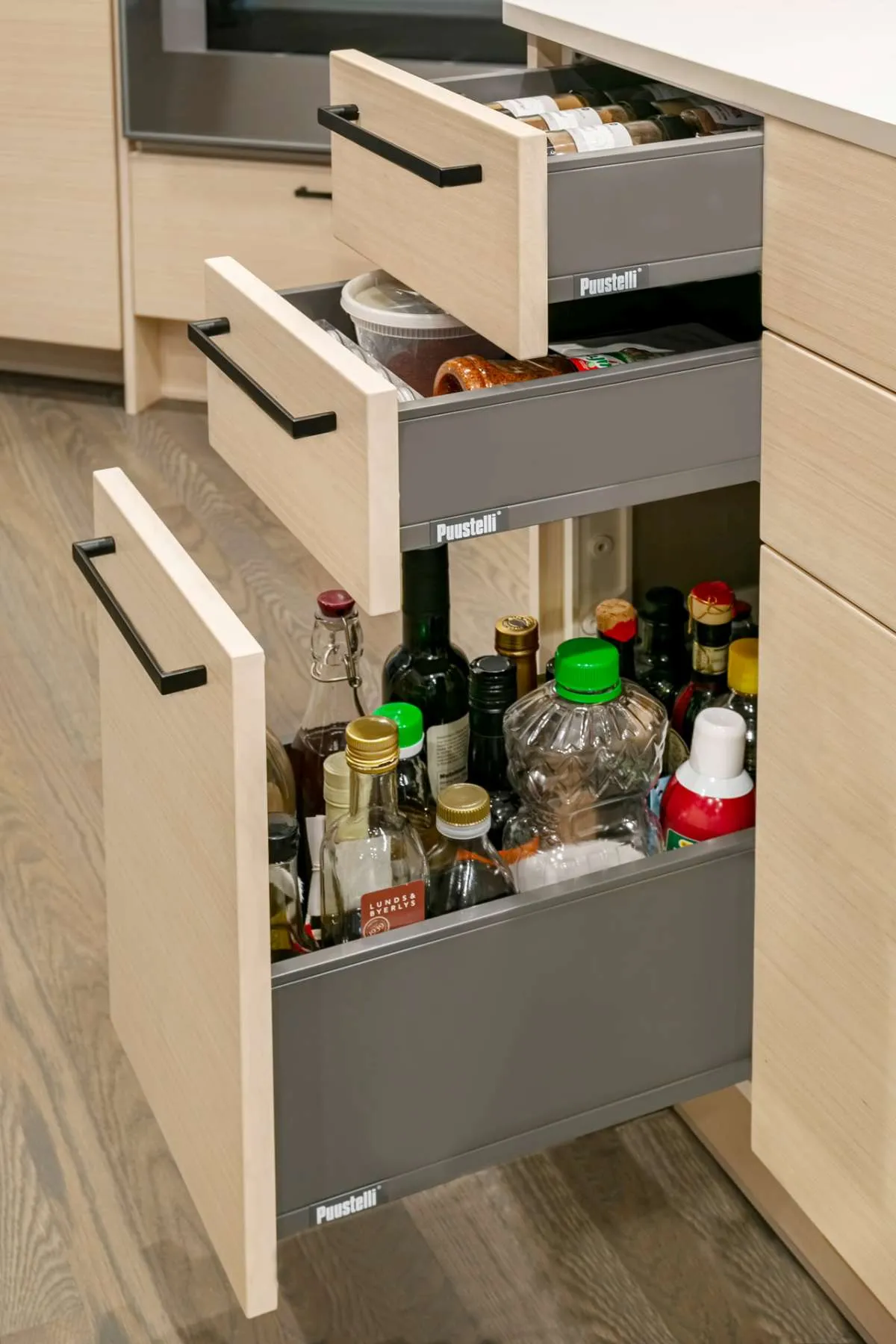 Scandi style kitchen showing drawers