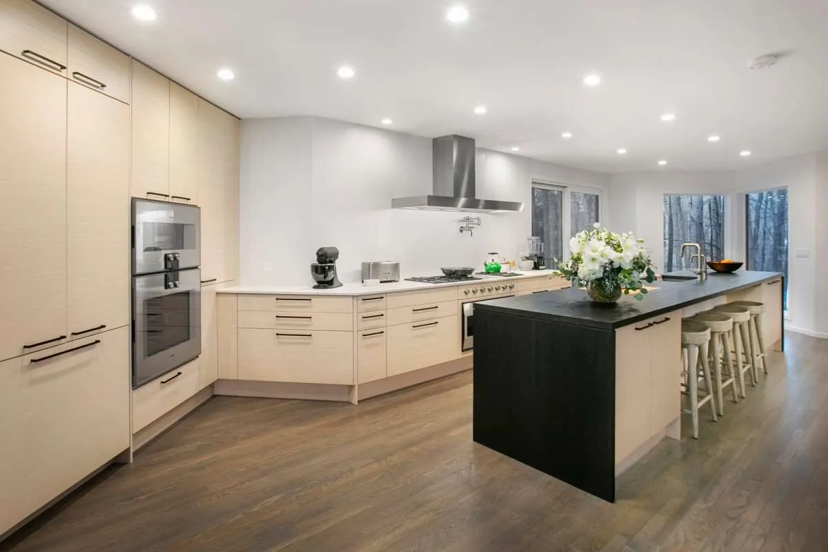 Scandi style large kitchen with lacquered birch doors