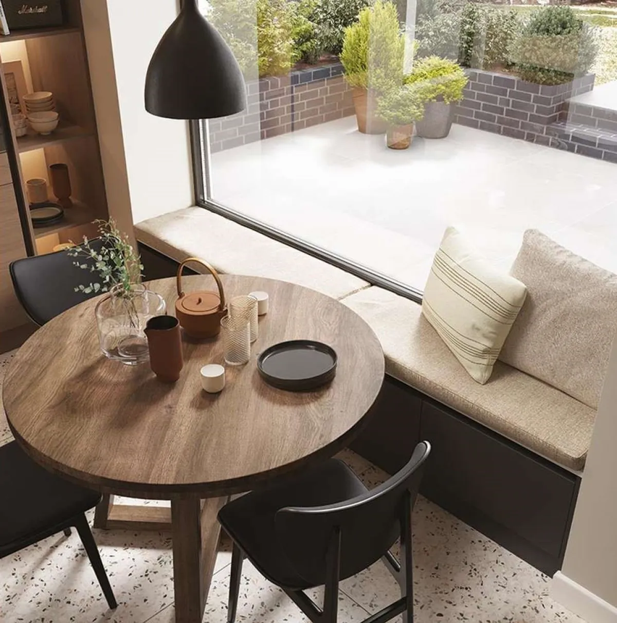 True handleless kitchen seating area in graphite