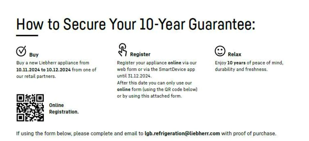 Liebherr 10 Year Warranty Registration Banner