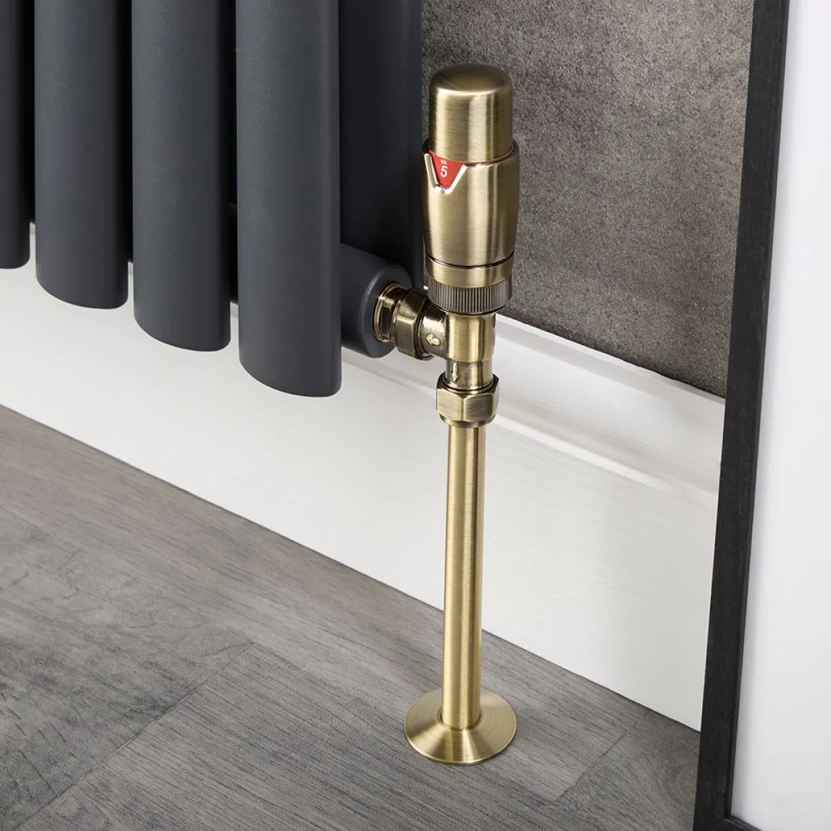 Milano Modern Valve set in brushed brass shown installed