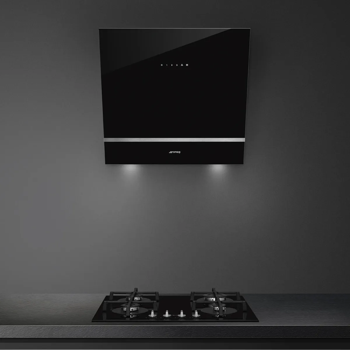 In Context Smeg 60cm Angled Black Chimney Hood