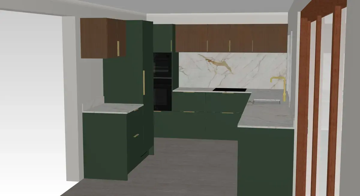 Miinus Kitchen: Conifer Green and Pecan