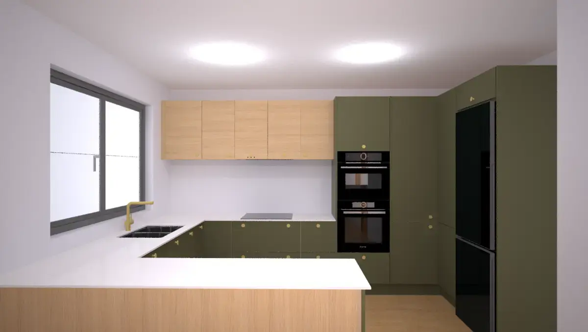 holybourne kitchen design illustration V4.1 sustique engineered range agave green and vicenza oak