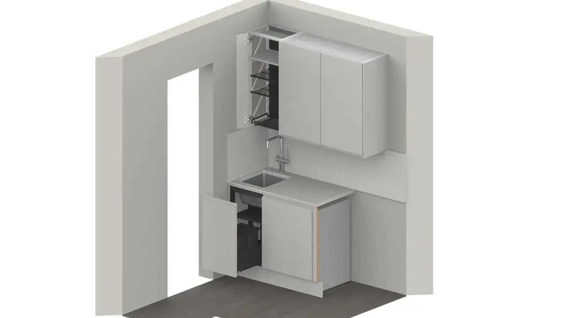 lichfield court miinus studio flat under-sink bin and drying cabinet