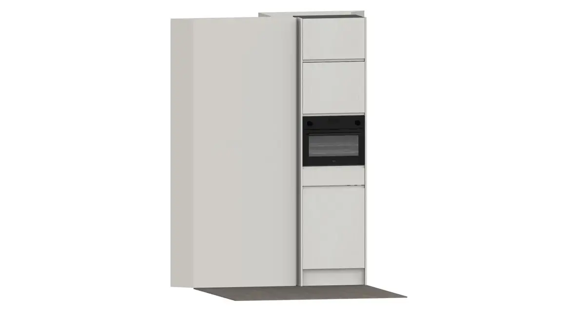 lichfield court studio flat kitchen design illustration showing bespoke fridge and oven housing